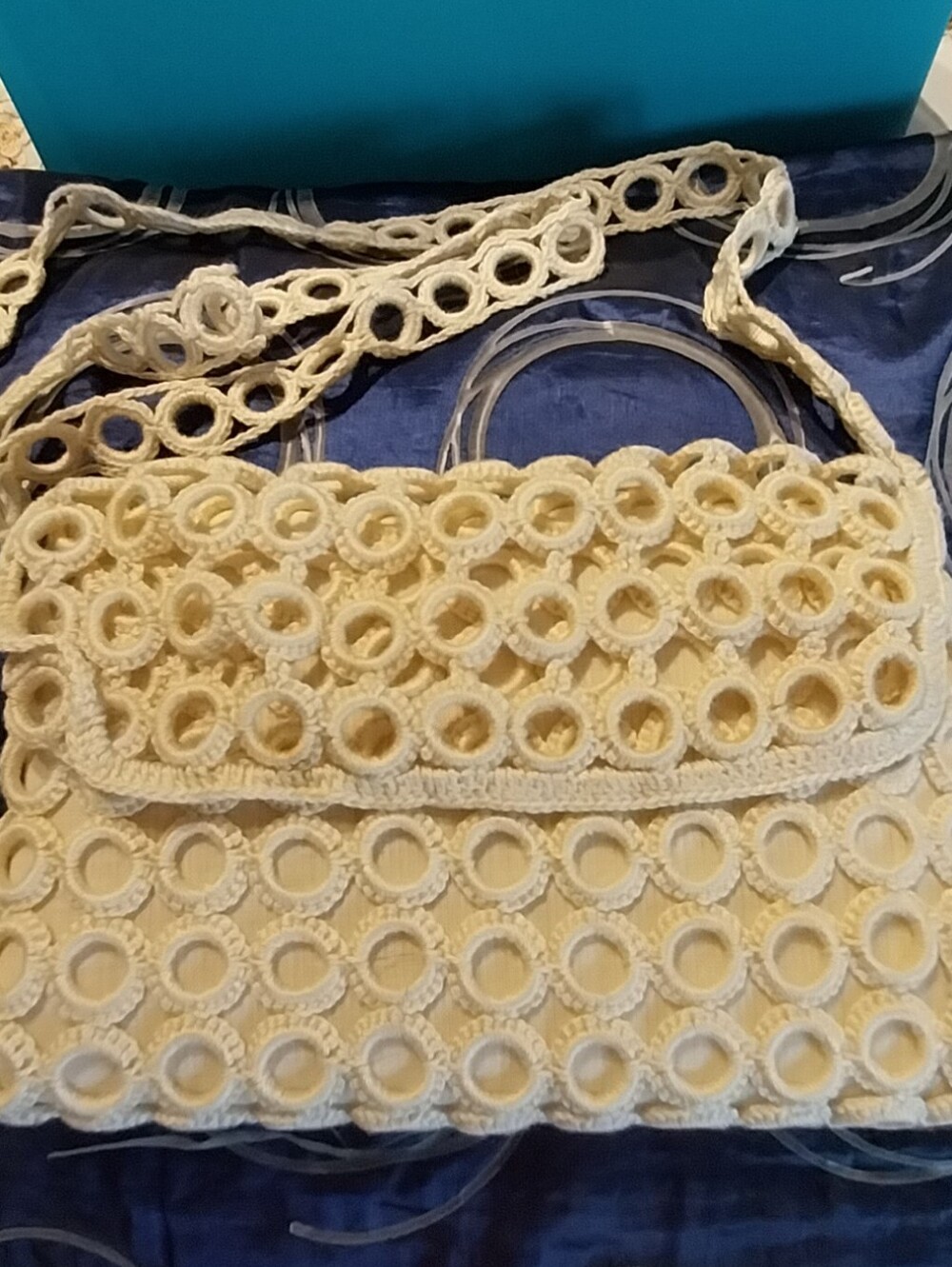 Brand New Cream Crochet Circle-Pattern Shoulder Bag
